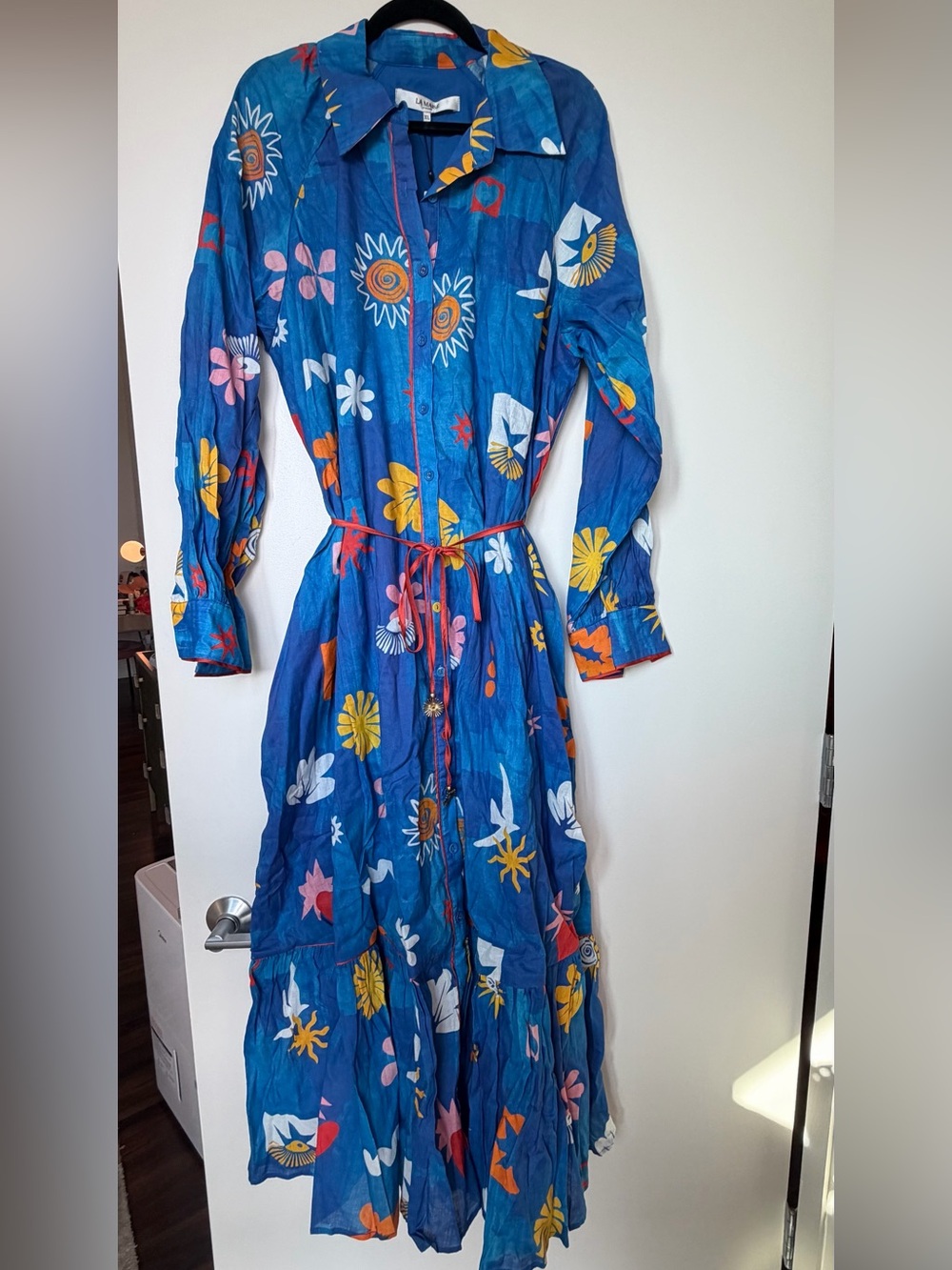 La Maise Studio Anthropologie blue print maxi dress